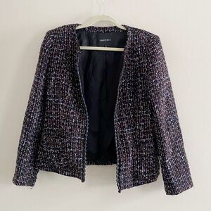Lafayette 148 New York Tweed and Leather Blazer Jacket Size 8